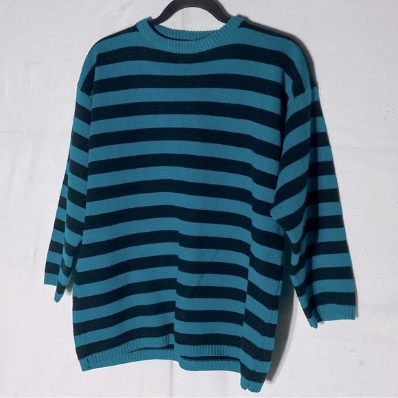 Vintage Graffiti Oversized Green Black Striped Crew Neck Knit Sweater S - Picture 13 of 13